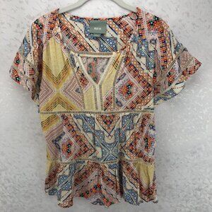Maeve by Anthropologie Short Flutter Sleeve Cream Boho Top Size S